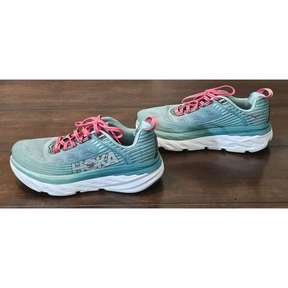 Hoka One One Bondi 6 Sneakers Women's Size 8.5 Blue/Green Comfort Shoes Running - Picture 2 of 8